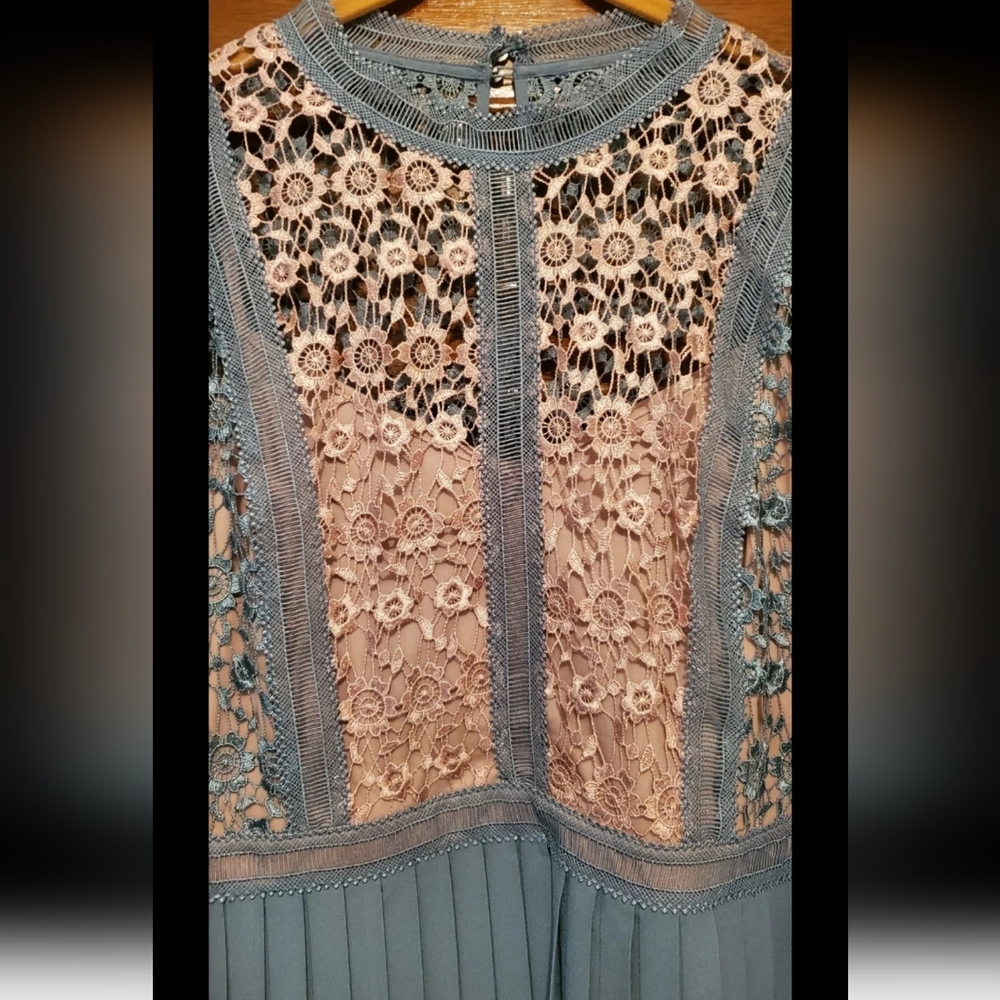 ASOS Curve Dress Plus Size 18 Embroidered Lace Soft Pink and Blue Dress A-Line - Picture 9 of 10